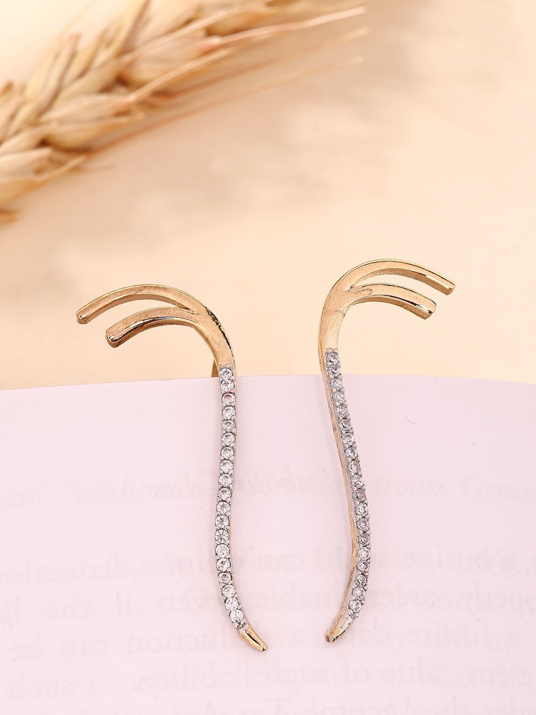 ZENEME Gold Plated American Diamond Studded Ear Cuff