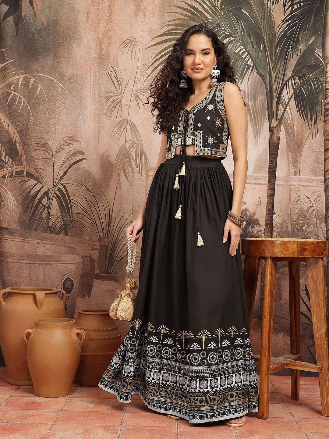 Zari Embroidered Tie-Up Neck Ready to Wear Lehenga Choli 7