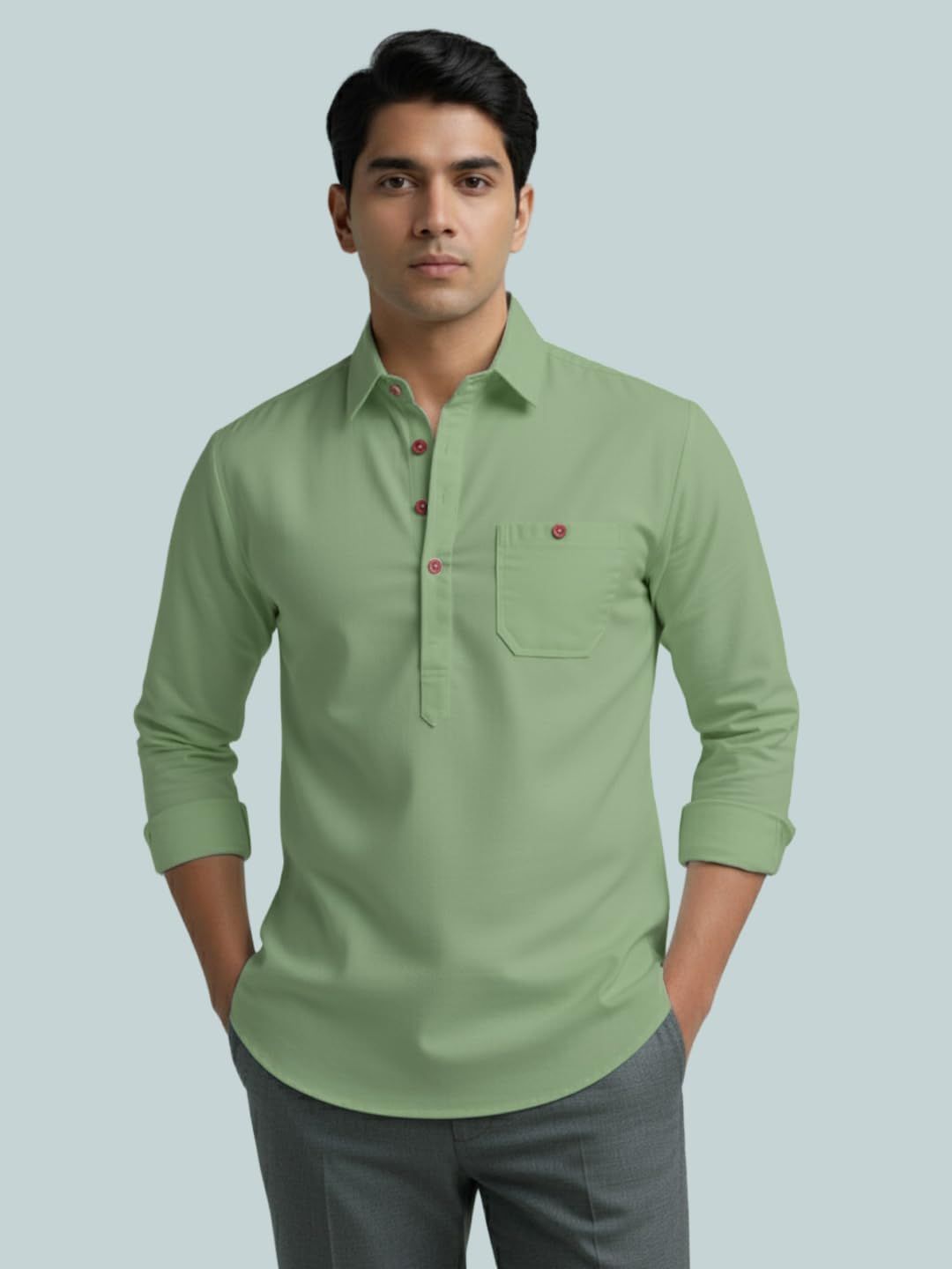Vida Loca Shirt Collar Roll-Up Sleeves Cotton Straight Kurtas
