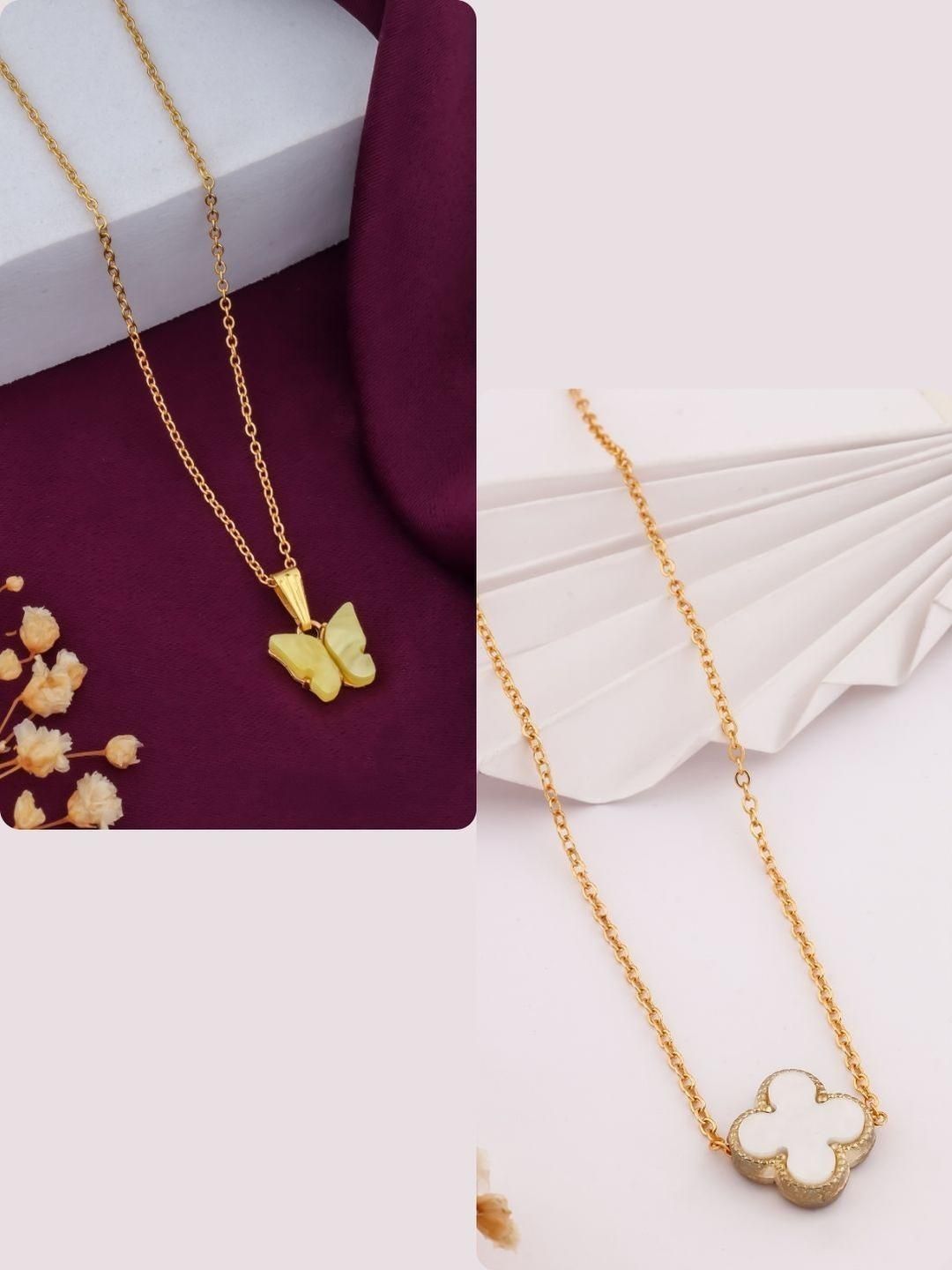 SZN Set Of 2 Gold-Plated Floral Enamelled Chains