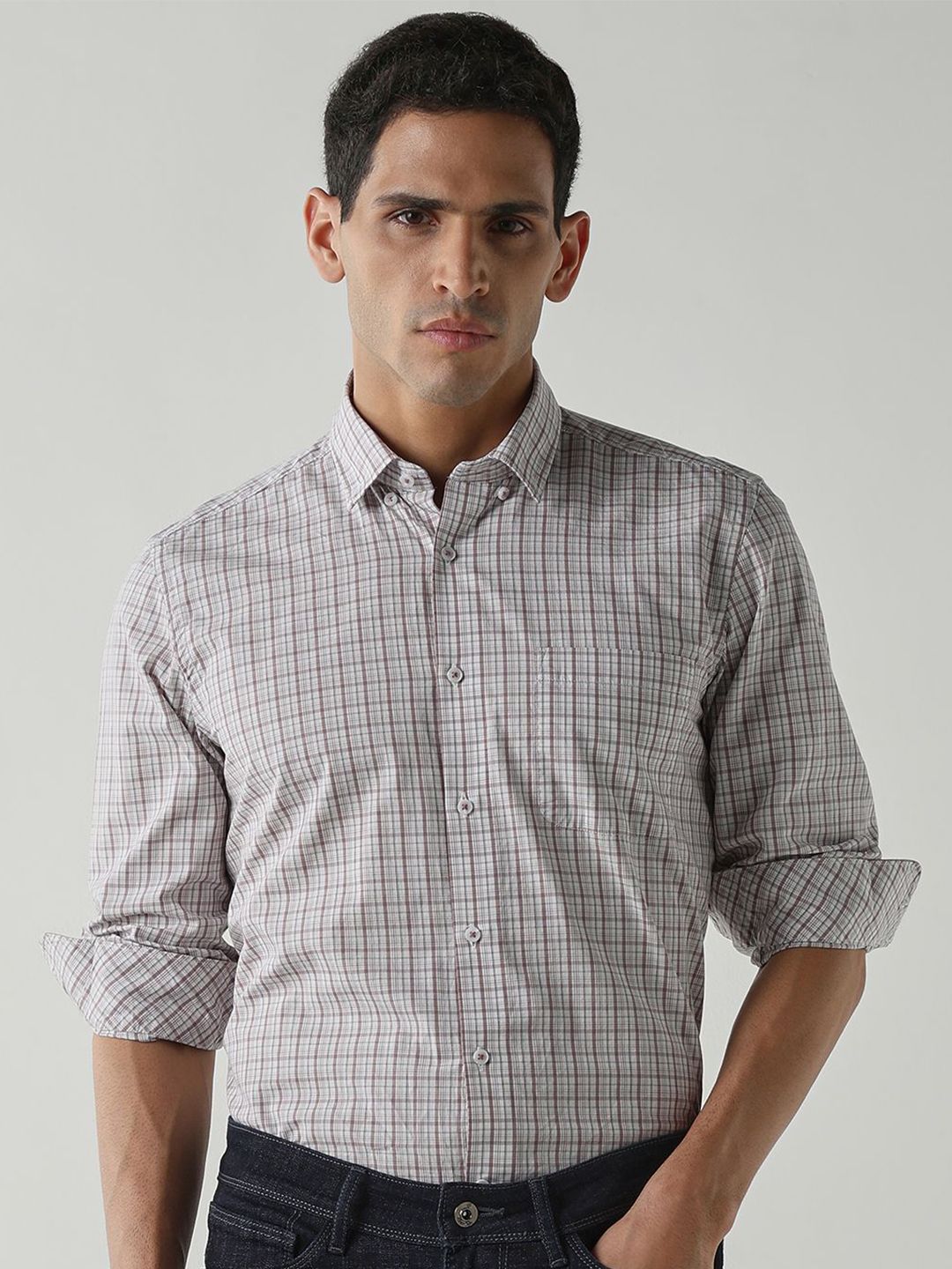 Reid & Taylor Men Pure Cotton Comfort Checked Slim Fit Casual Shirt