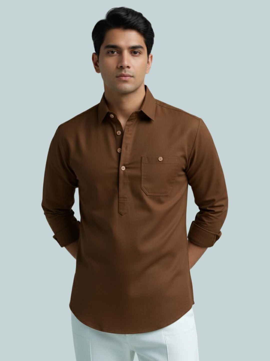 Vida Loca Shirt Collar Roll Up Sleeves Short Kurta