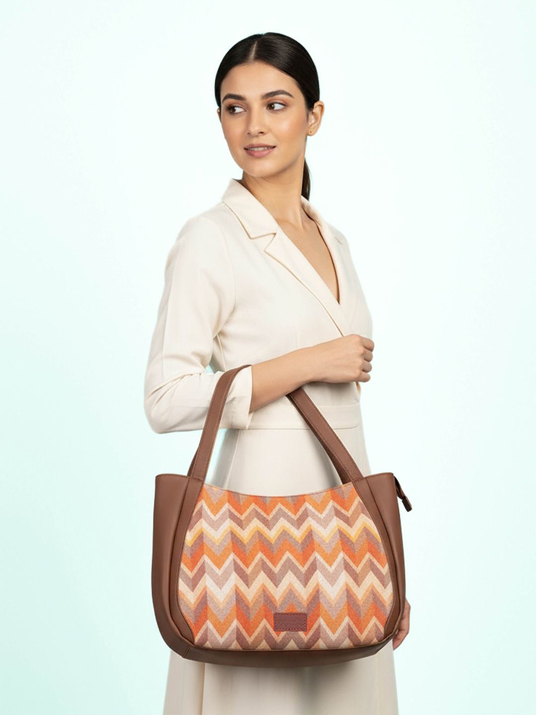 Buy ZOUK Tidal Wave Geometric Printed Jute Large Structured Shoulder Bag -  - Accessories for Women