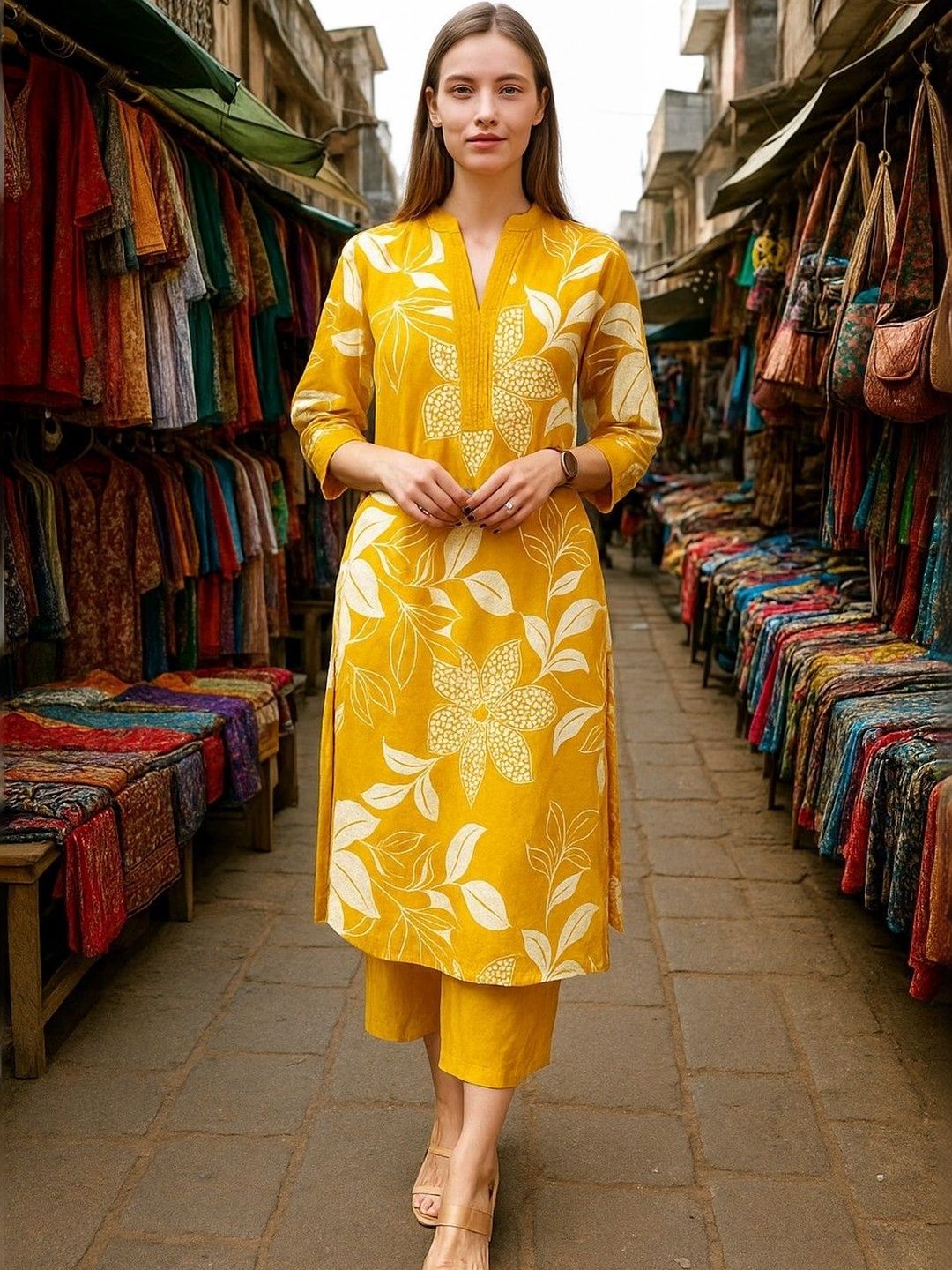 JANOI Women Floral Printed Regular Kurta with Trousers