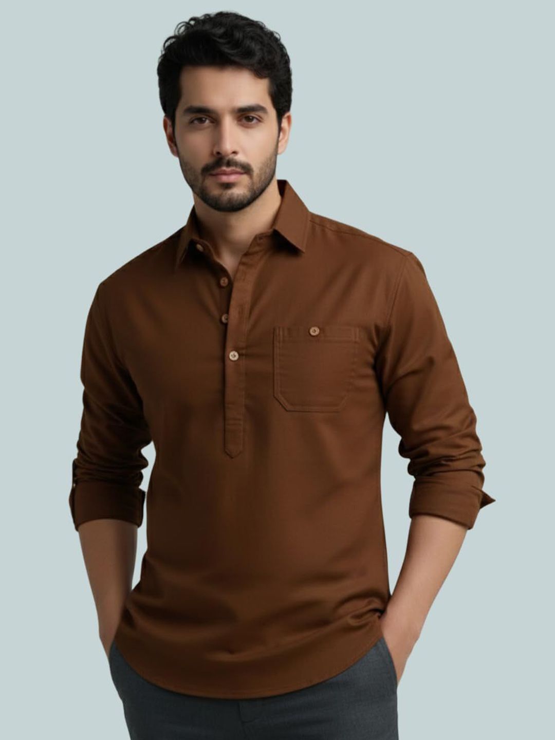 Vida Loca Shirt Collar Roll-Up Sleeves Cotton Straight Kurtas