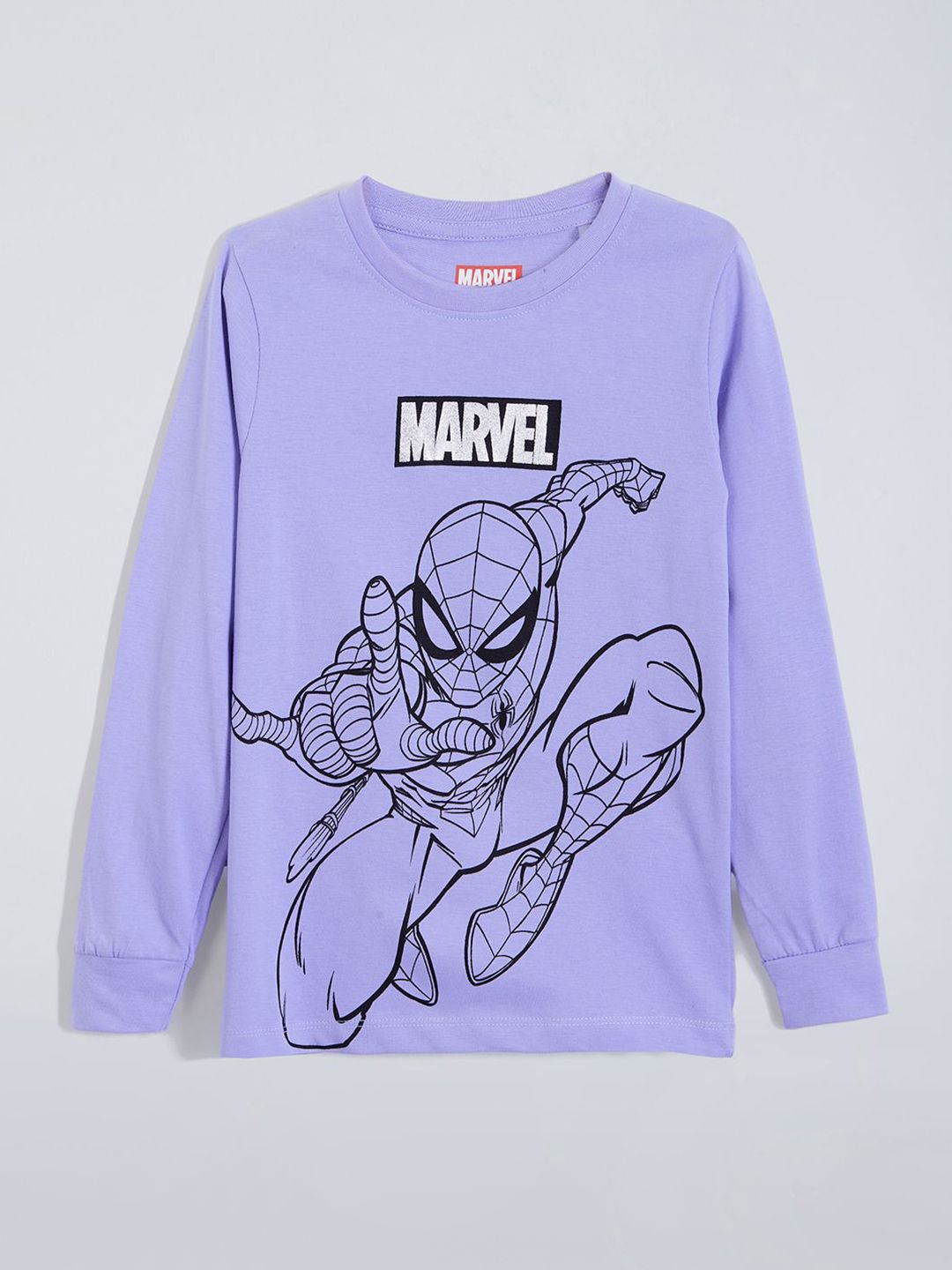 Hopscotch Boys Superhero Printed Regular Fit Long Sleeves Spider Man Cotton Tshirts