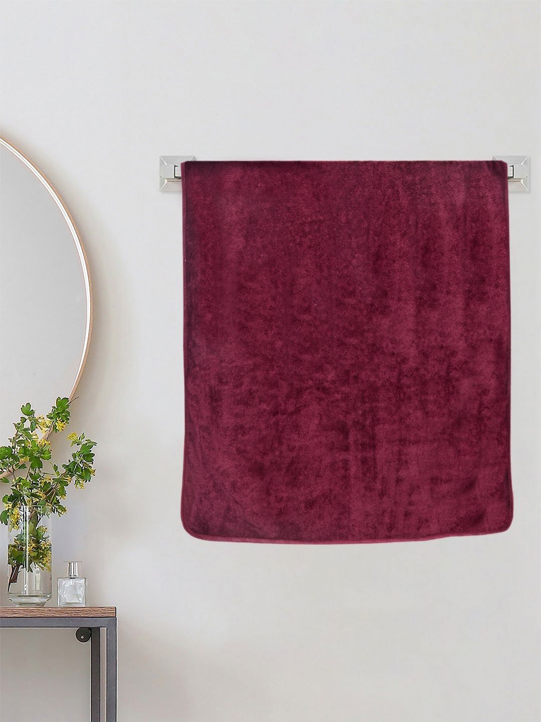 KLOTTHE Maroon Unisex Maroon Terry Cotton Bath Towel