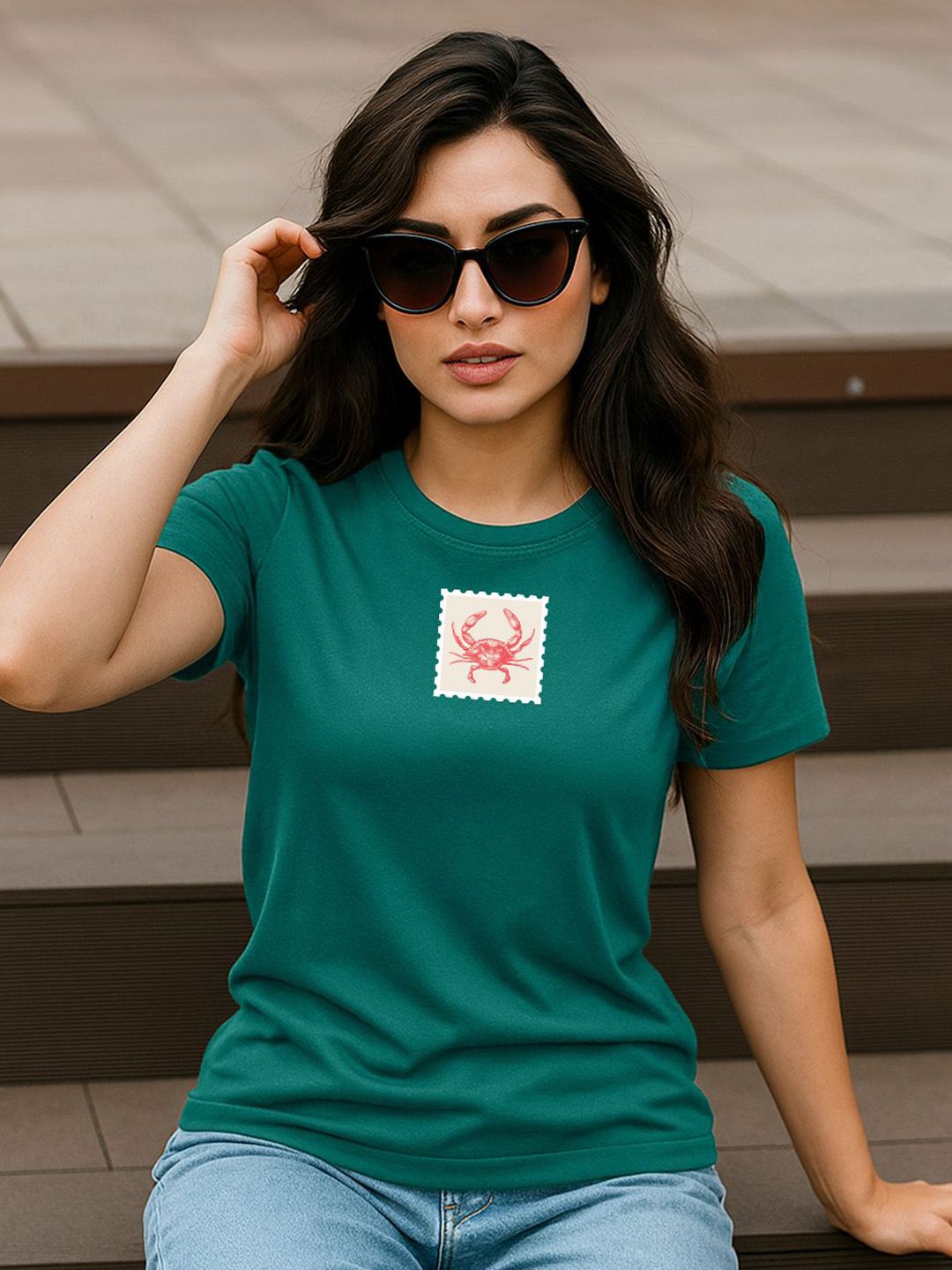 JUNEBERRY Women Graphic Printed Pure Cotton Round Neck Regular Fit T-shirt