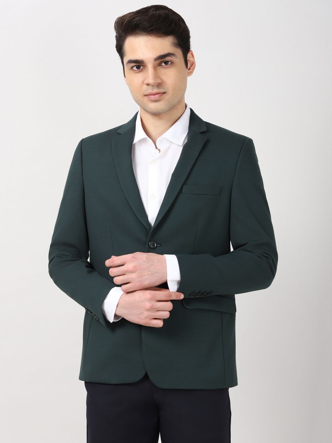Peter England Elite Notched Lapel Slim-Fit Single-Breasted Formal Blazer