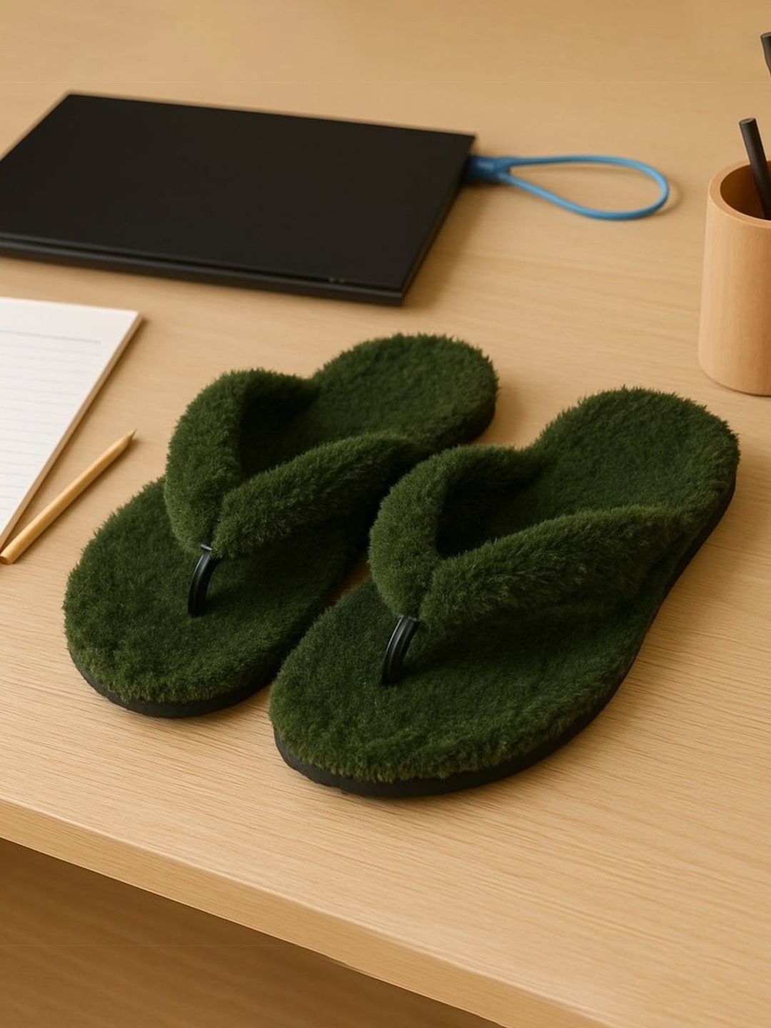 WOLVESDEN Women Self Design Fur Winter Thong Flip-Flops