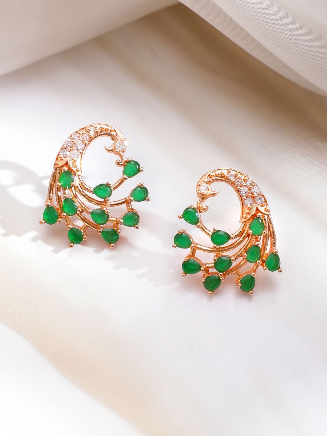 Buy Rubans 18K Rose Gold Plated Brass Emerald Green AD Stone & Cubic Zirconia Stud Earrings -  - Accessories for Women