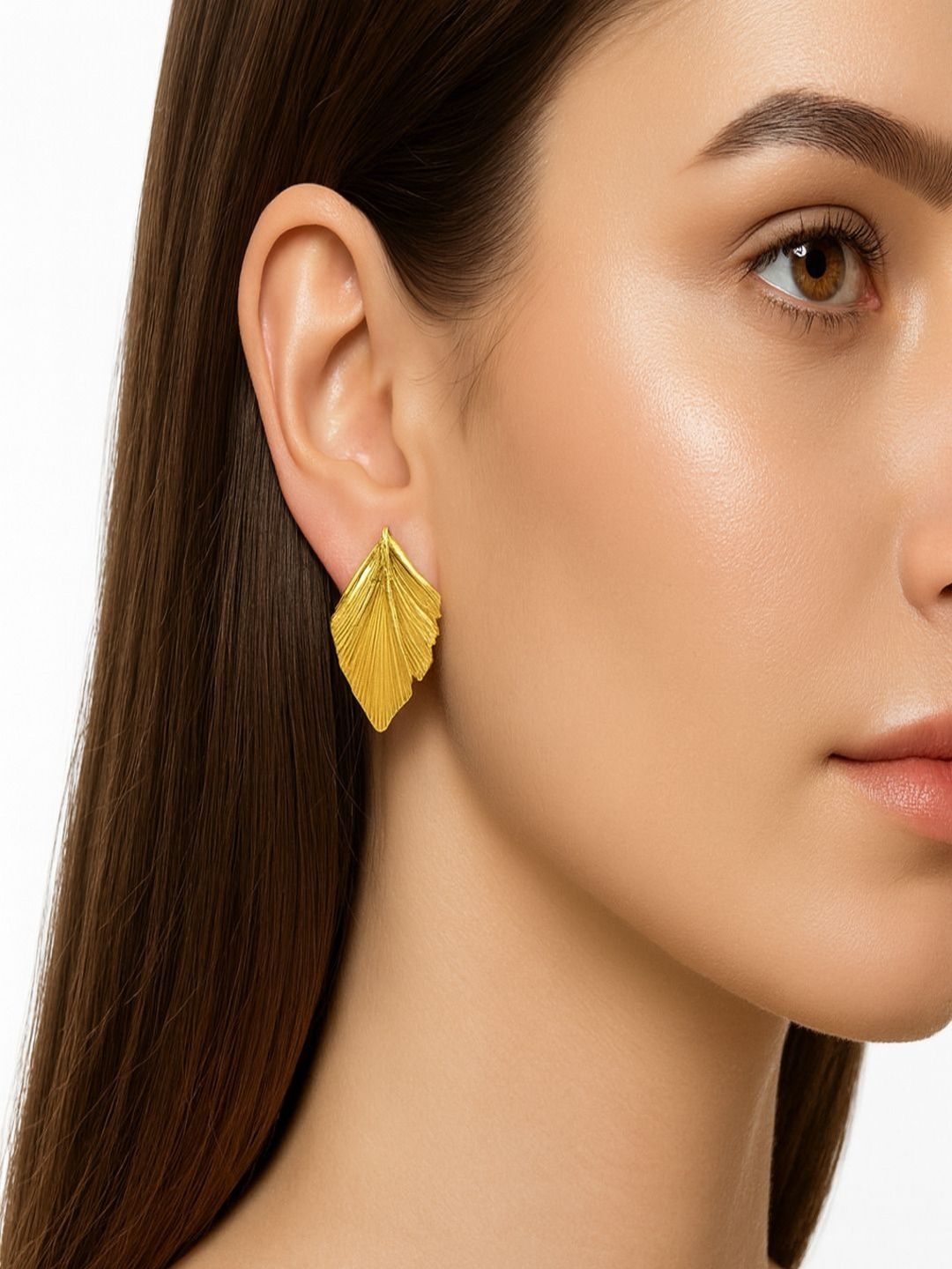 Nui Stainless Steel Gold-Plated Leaf Shaped Studs
