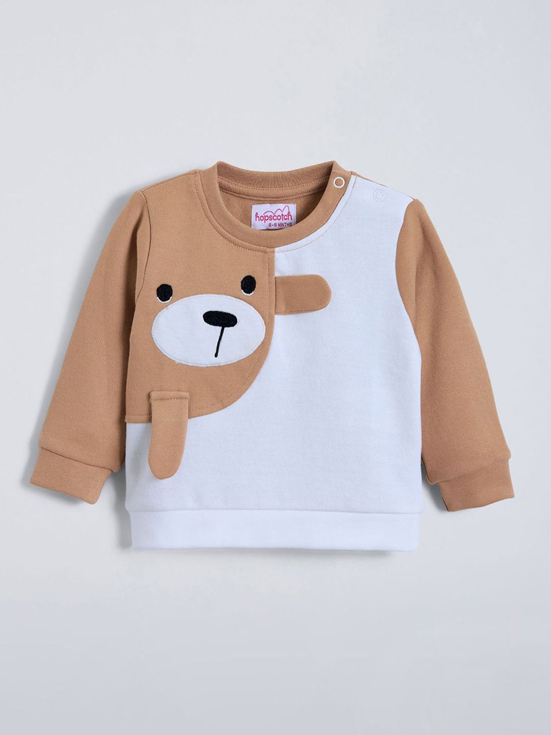 Hopscotch Boys Printed Teddy Bear Applique Long Sleeves Cotton Sweatshirt