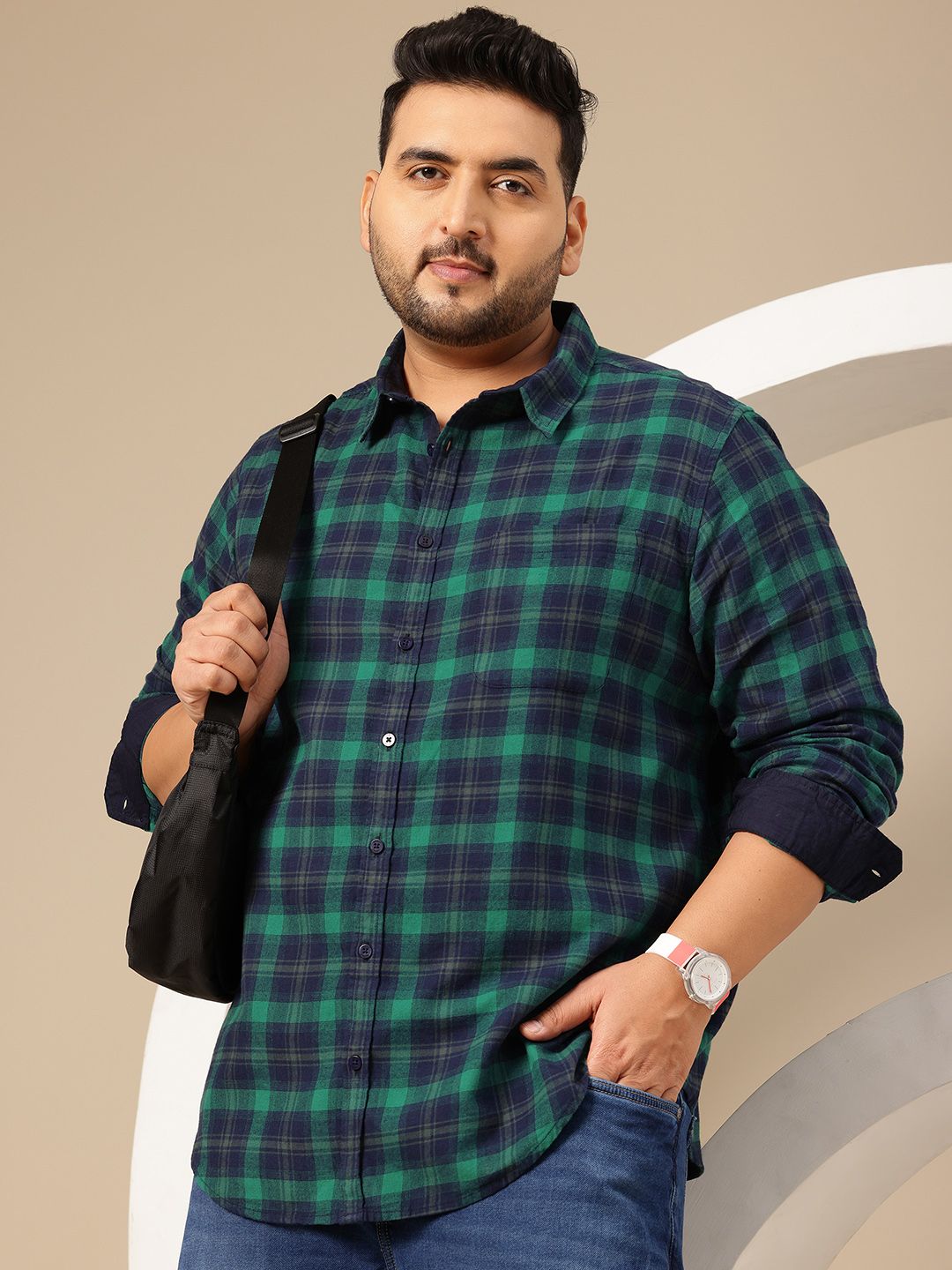 Sztori Plus Size Comfort Tartan Checks Pure Cotton Casual Shirt
