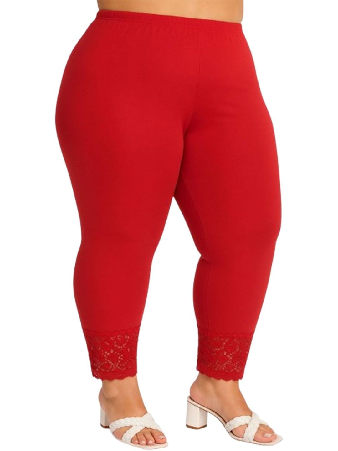PINK SHELL Women Cotton High Rise Ankle Length Lace Legging