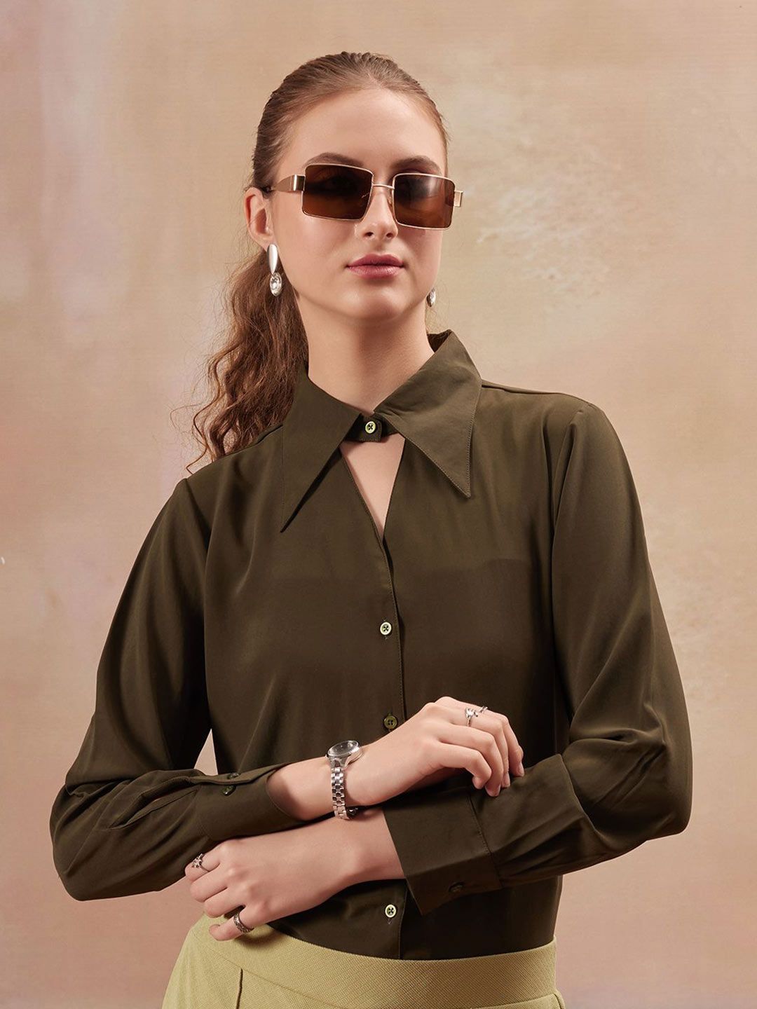 FITHUB Regular Fit Spread Collar Straight Hemline Formal Shirt