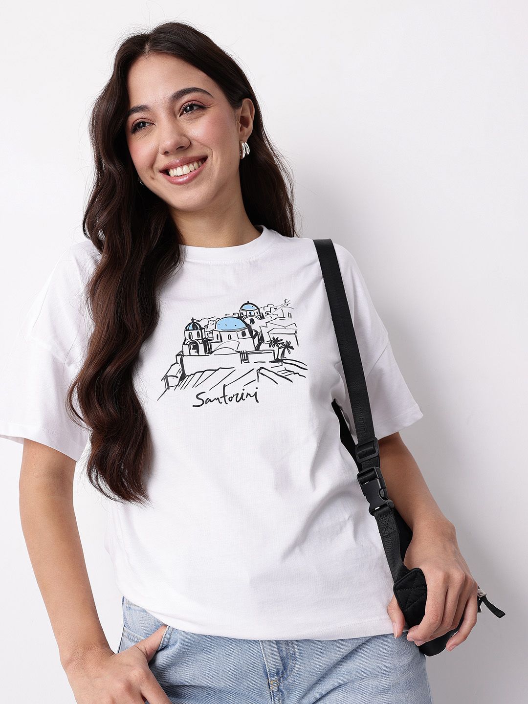 Mast & Harbour Graphic Printed Drop-Shoulder Sleeves Pure Cotton Casual T-shirt