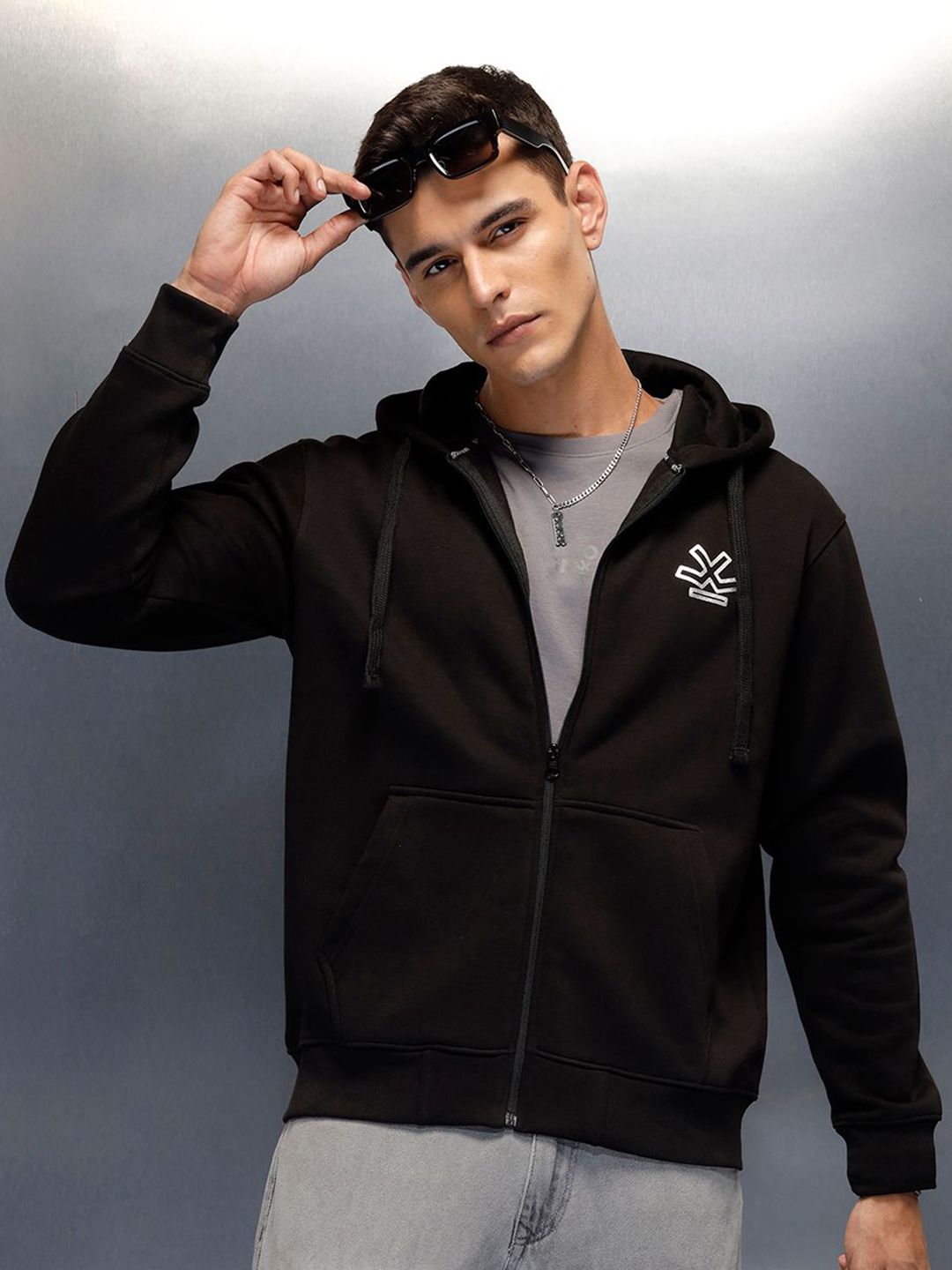 WROGN Men Long Sleeves Front-Open Hooded Sweatshirt
