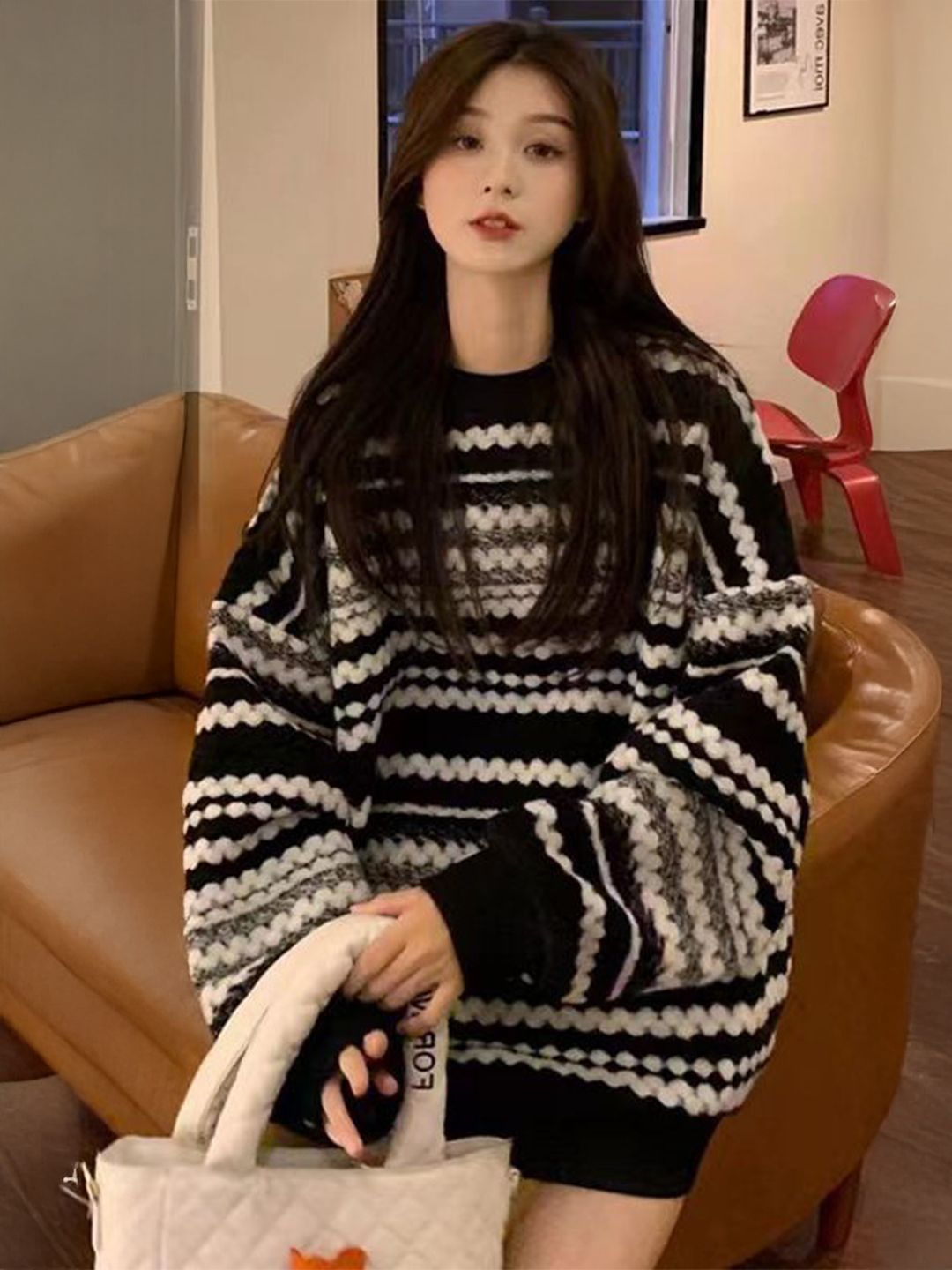 StyleCast x Revolte Women Fair Isle Printed Round Neck Longline Pullover