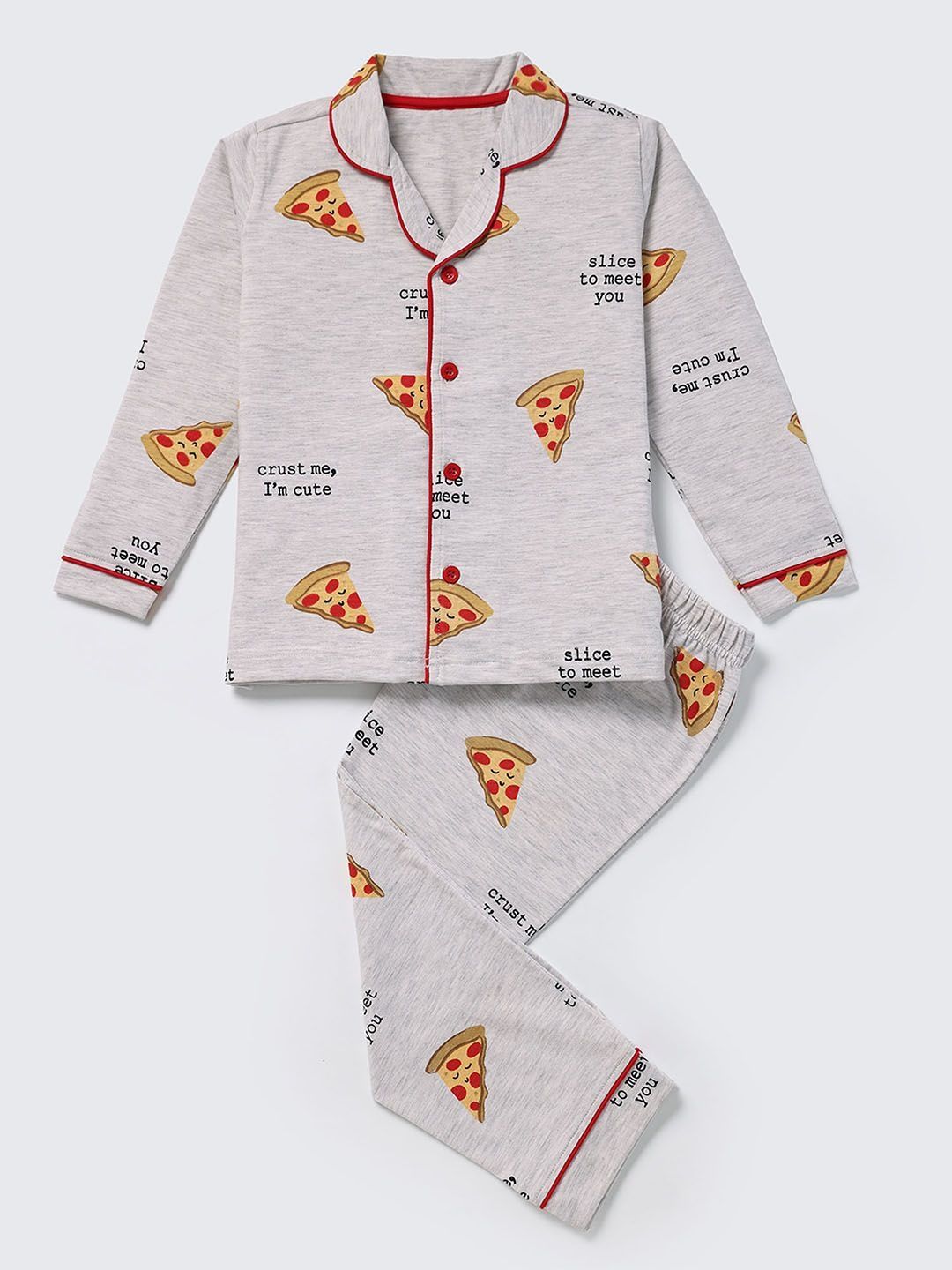 Nite Flite Kids Printed Lapel Collar Pure Cotton Shirt With Pyjamas
