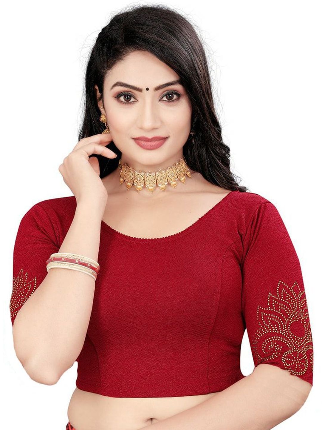 PU FASHION Women Strechable Half Sleeve Saree Blouse