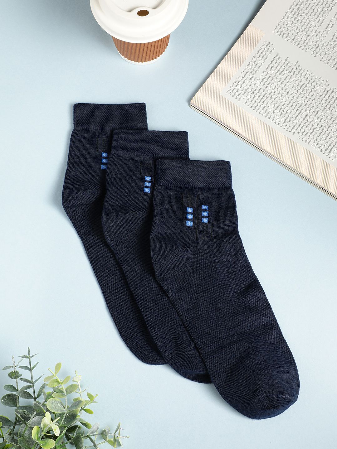 Teakwood Leathers Men Pack Of 3 Pure Cotton Above Ankle Length Socks