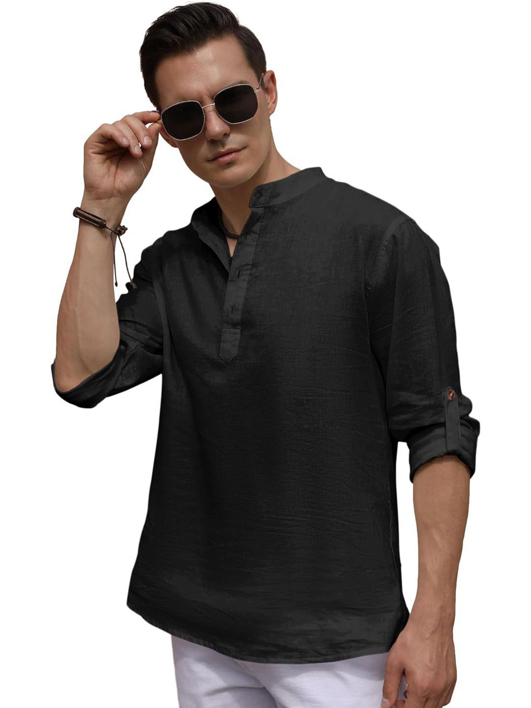 ZELINCO Band Collar Long Sleeves Straight Kurta