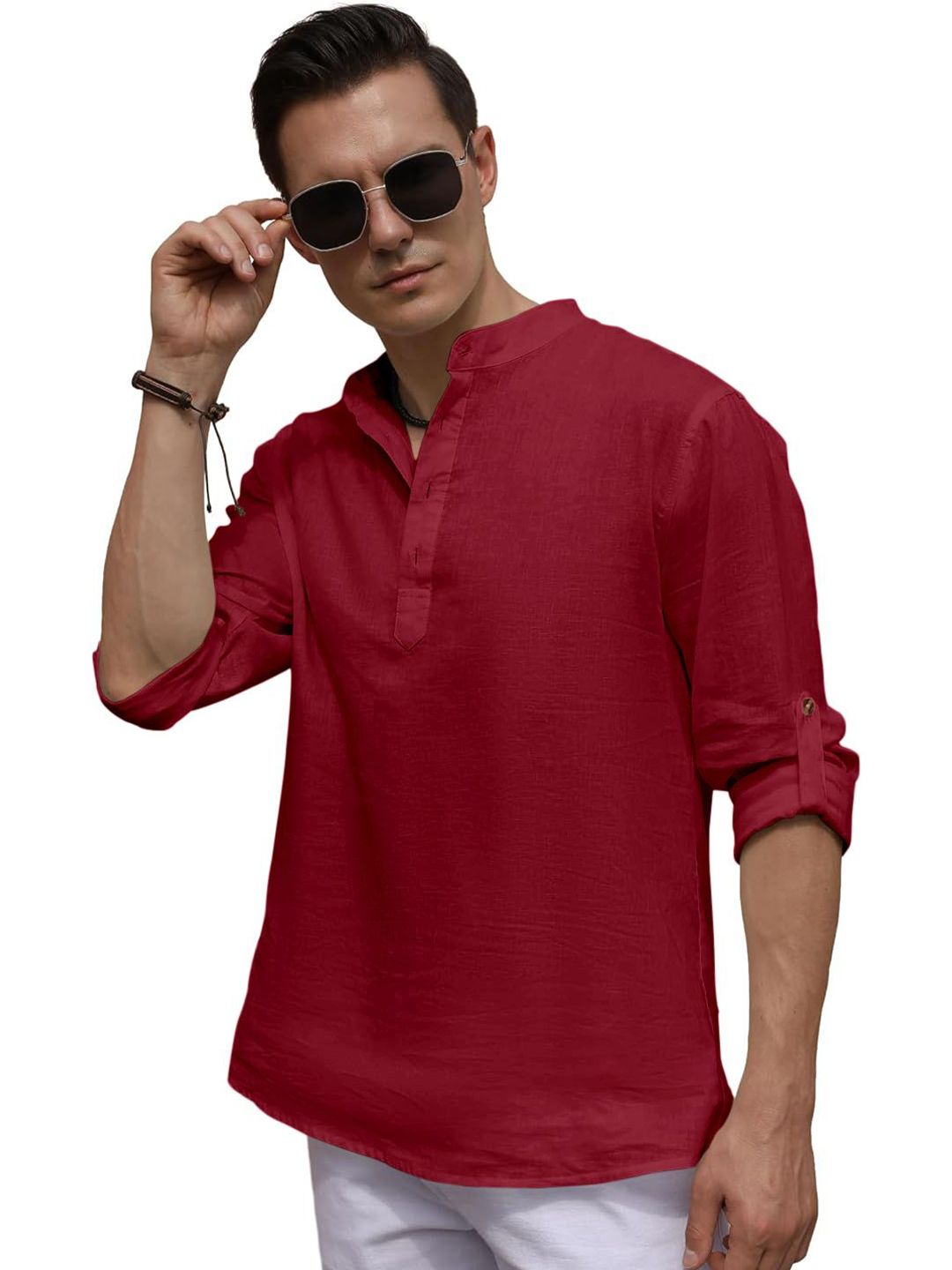 ZELINCO Band Collar Long Sleeves Straight Kurta