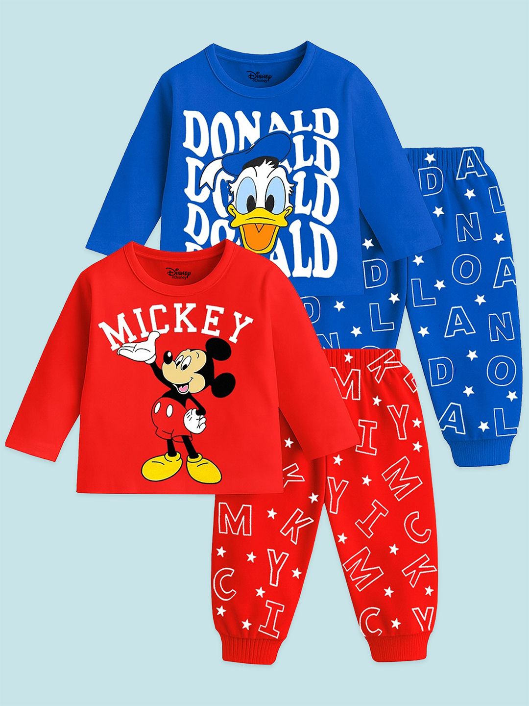 YK Disney Boys Pack Of 2 Printed Round Neck T-shirts With Joggers