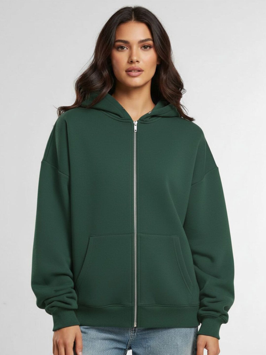 Besick Women Cotton Hooded Front-Open Casual Sweatshirt