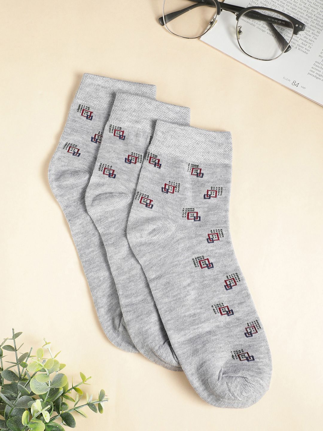 Teakwood Leathers Men Pack Of 3 Pure Cotton Patterned Above Ankle-Length Socks
