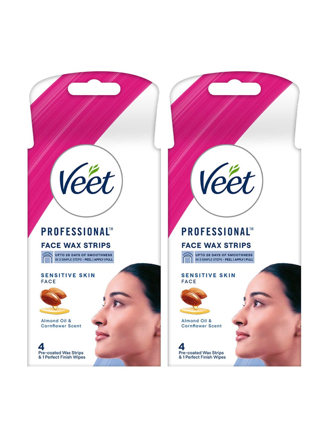 Veet Set of 2 Professional Face Wax Strips for Sensitive Skin - 4 Strips Each