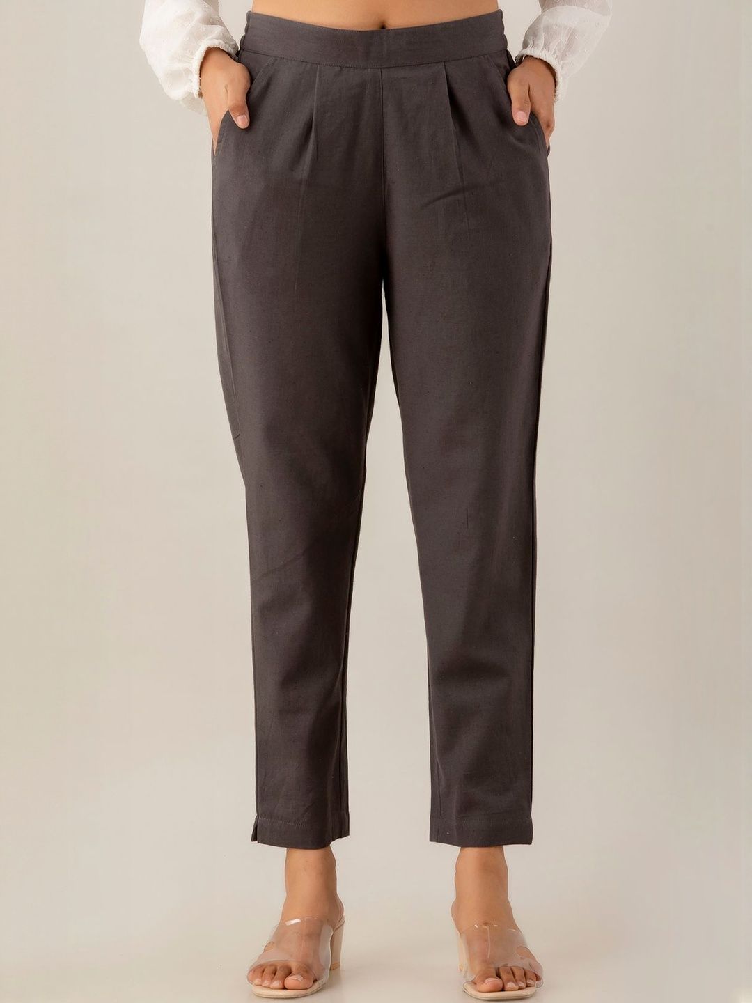 Kohsh Women Mid-Rise Regular Fit Pleated Cotton Trousers