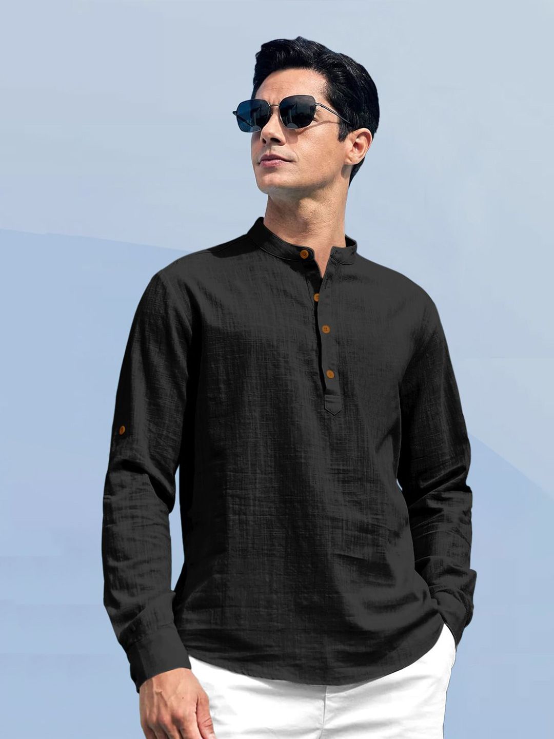 ZELINCO Band Collar Long Sleeves Straight Kurta