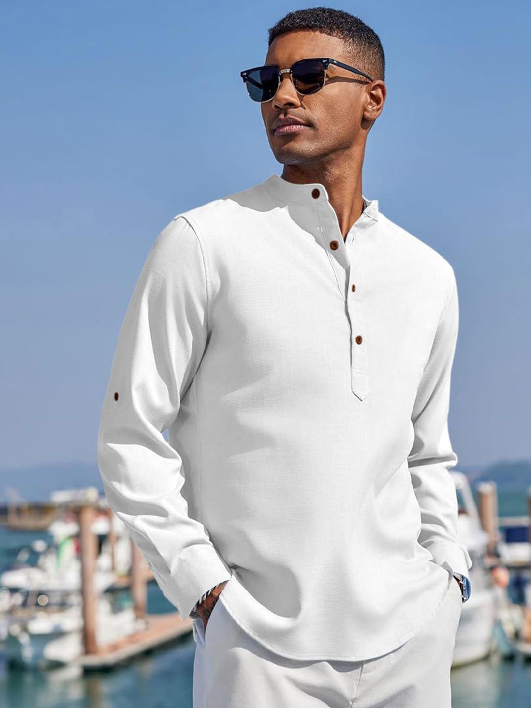 ZELINCO Band Collar Long Sleeves Straight Kurta