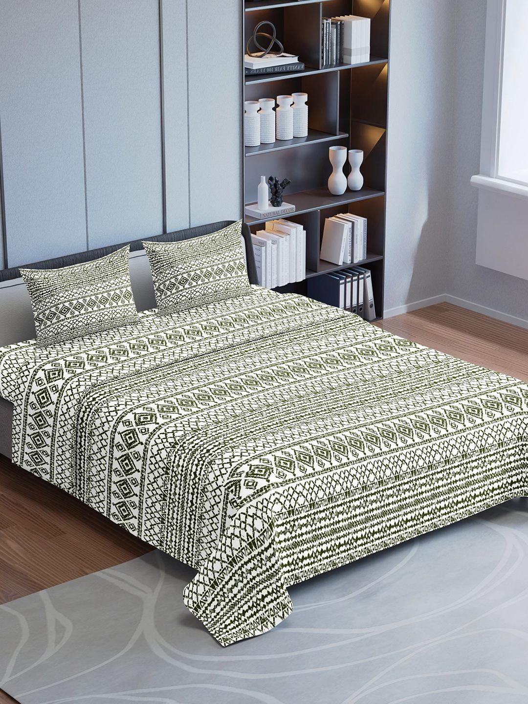Synergized Cotton Horizon Blooms White Floral Cotton Breathable 225 TC Super King Fine Bedsheet with 2 Pillow Covers-108 x 108 inches