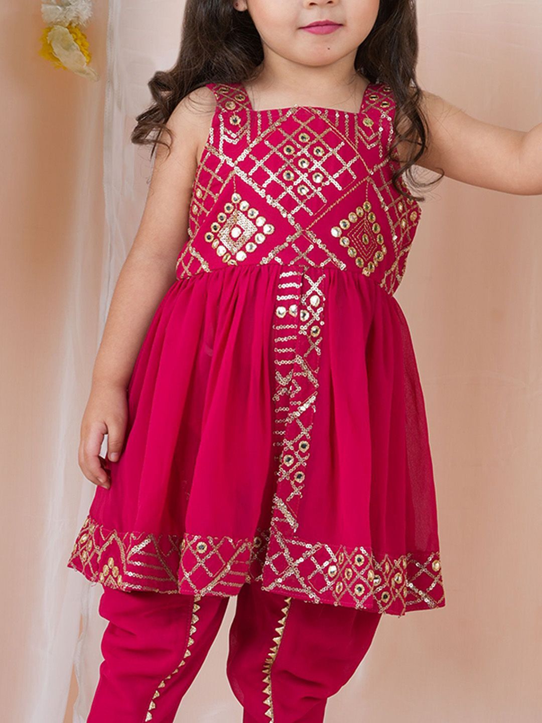 Girls Ethnic Motifs Embroidered A-Line Kurti with Dhoti Pants 2
