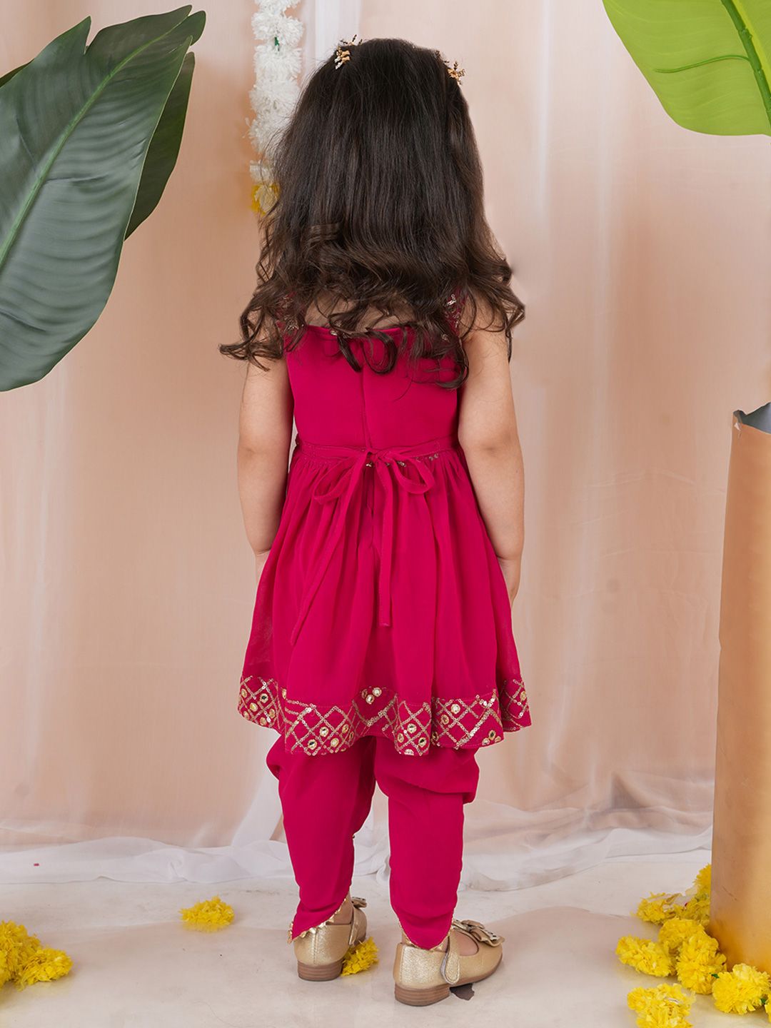 Girls Ethnic Motifs Embroidered A-Line Kurti with Dhoti Pants 4