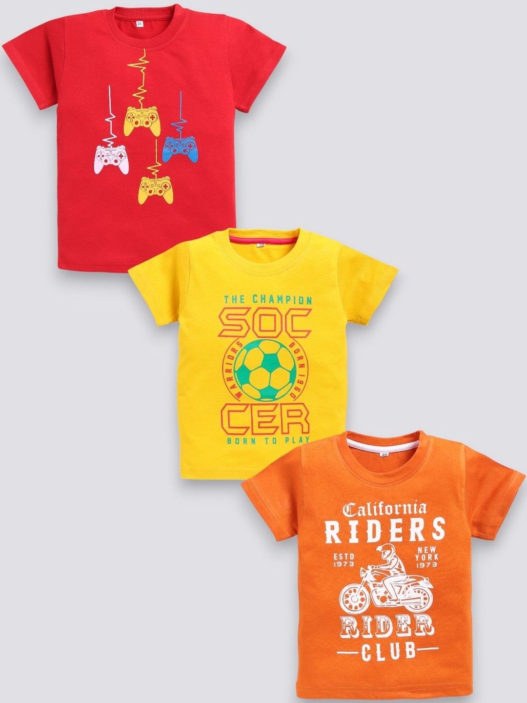 carrydreams Boys Pack Of 3 Printed Pure Cotton T-shirt