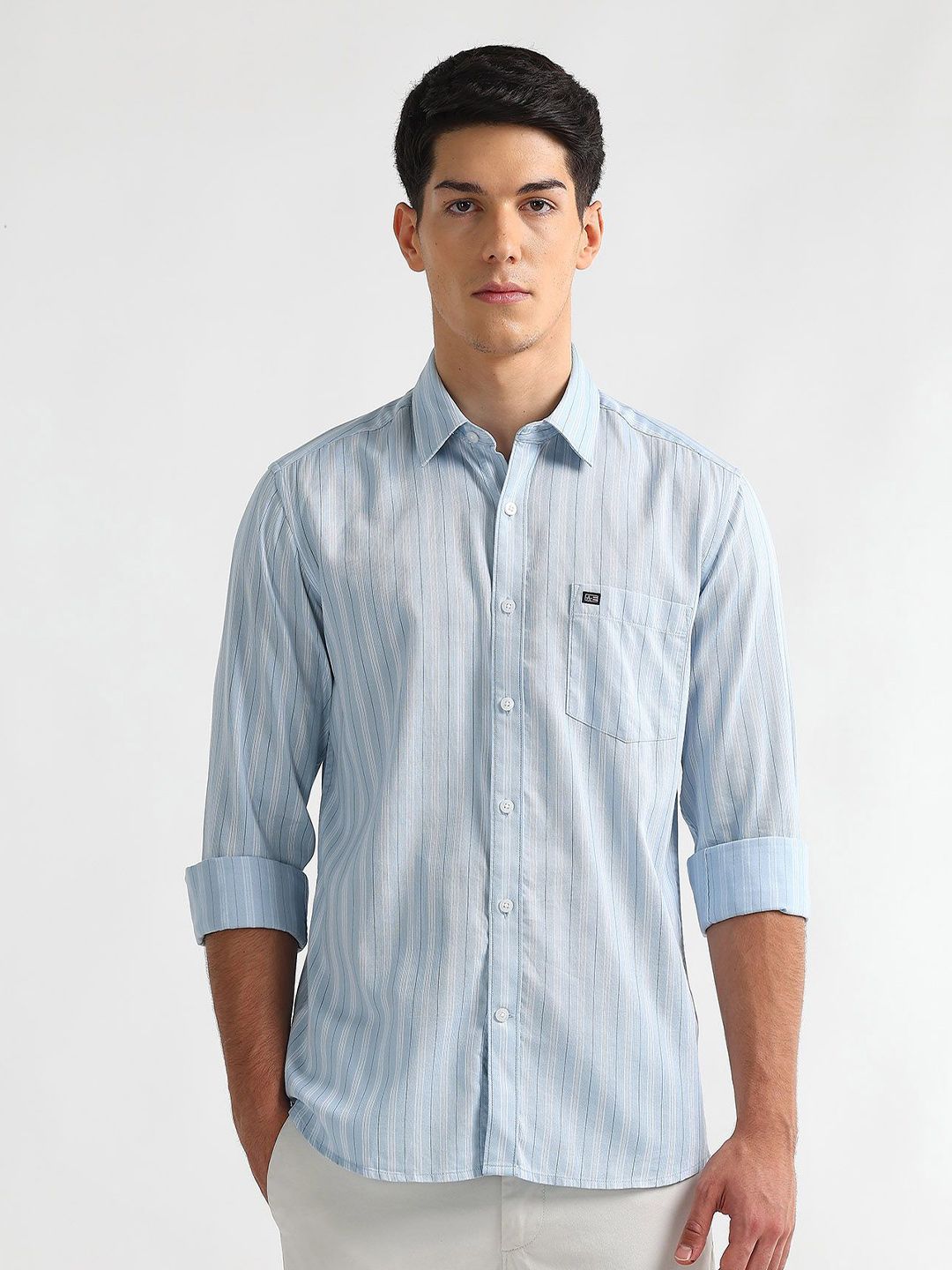 Arrow Sport Striped Spread Collar Slim Fit Cotton Shirt