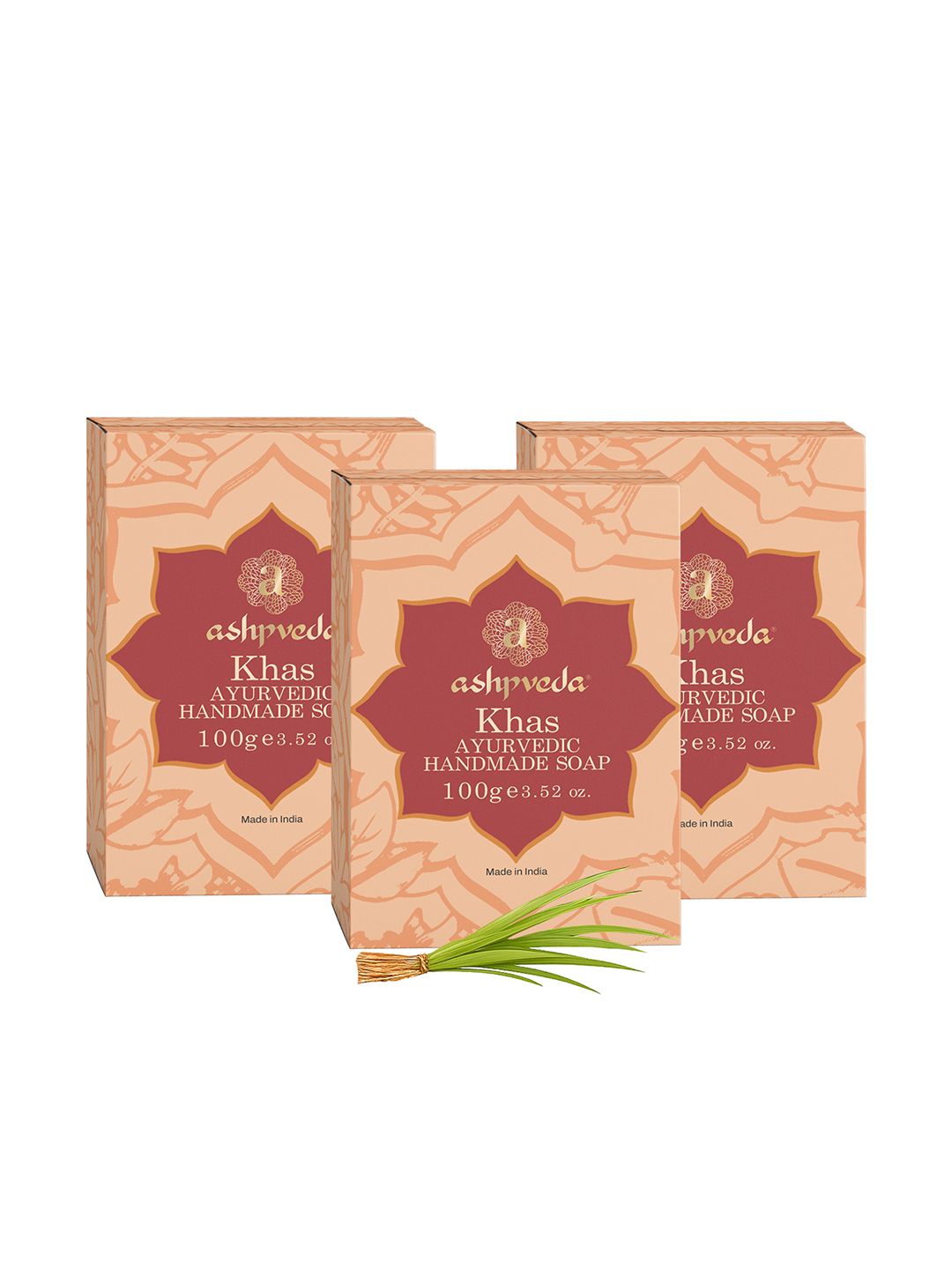 ASHPVEDA Set Of 3 Khus Handmade Bath Soap For Hydration - 100g Each