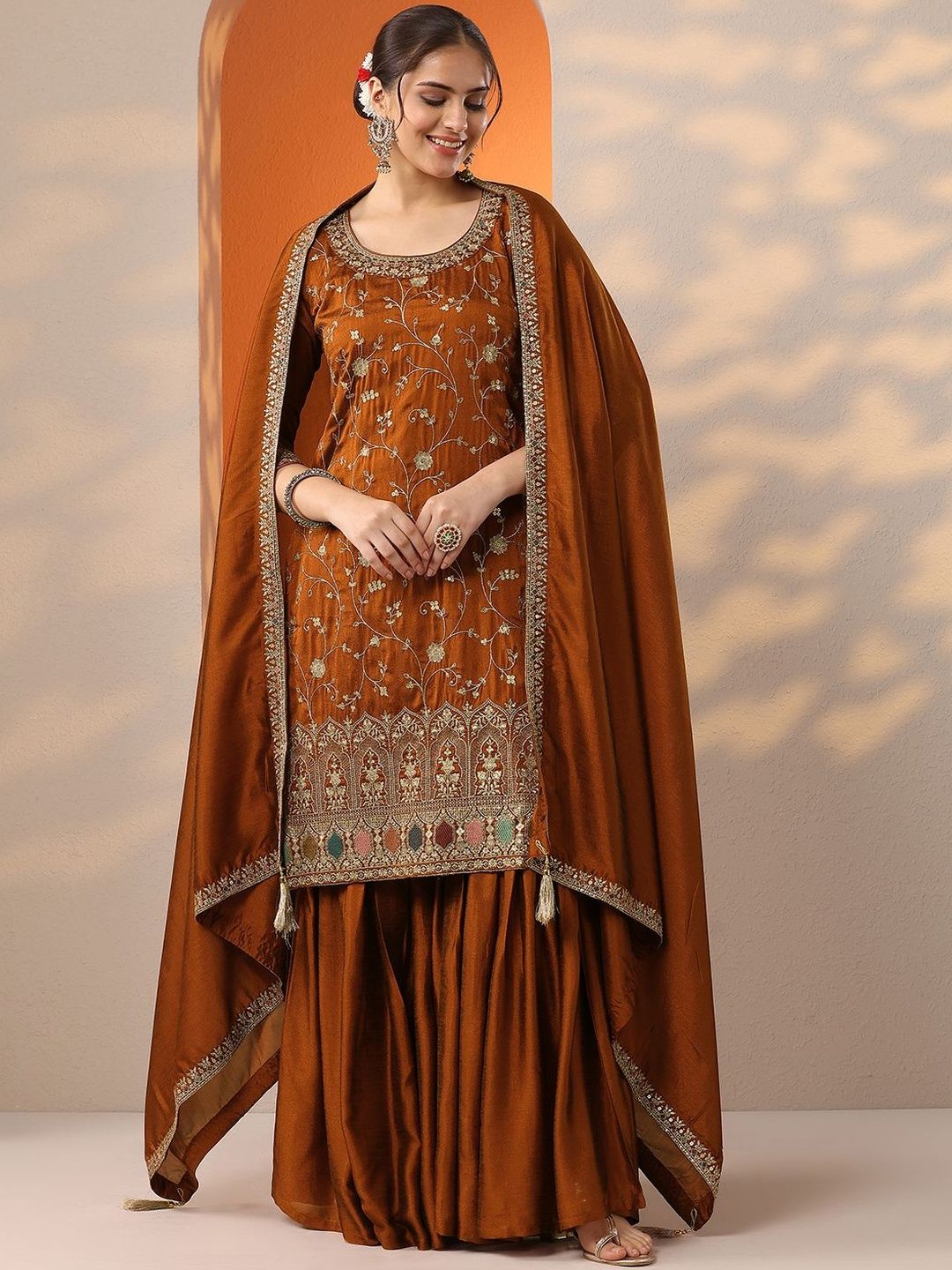 Libas Women Ethnic Motifs Printed Kurti with Sharara & Dupatta