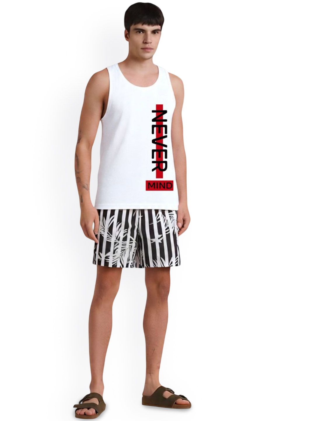 Parona Men Typography Printed Round Neck Sleeveless Gym Innerwear Vests