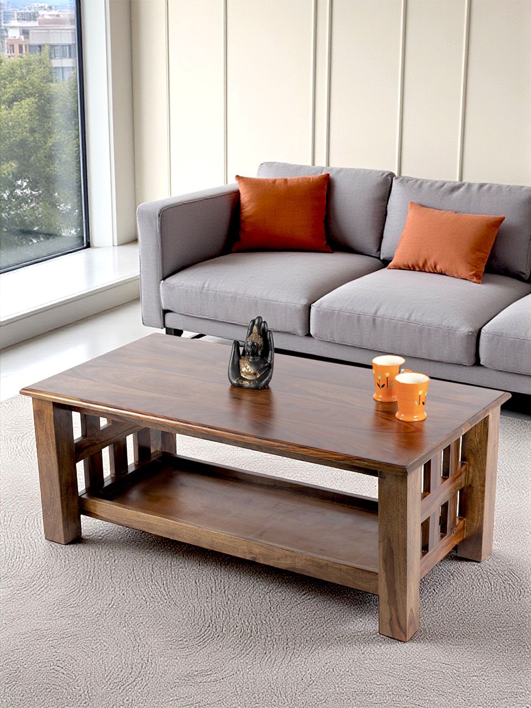 Ikiriya Sheesham Wood Accent Coffee Table In Teak Finish