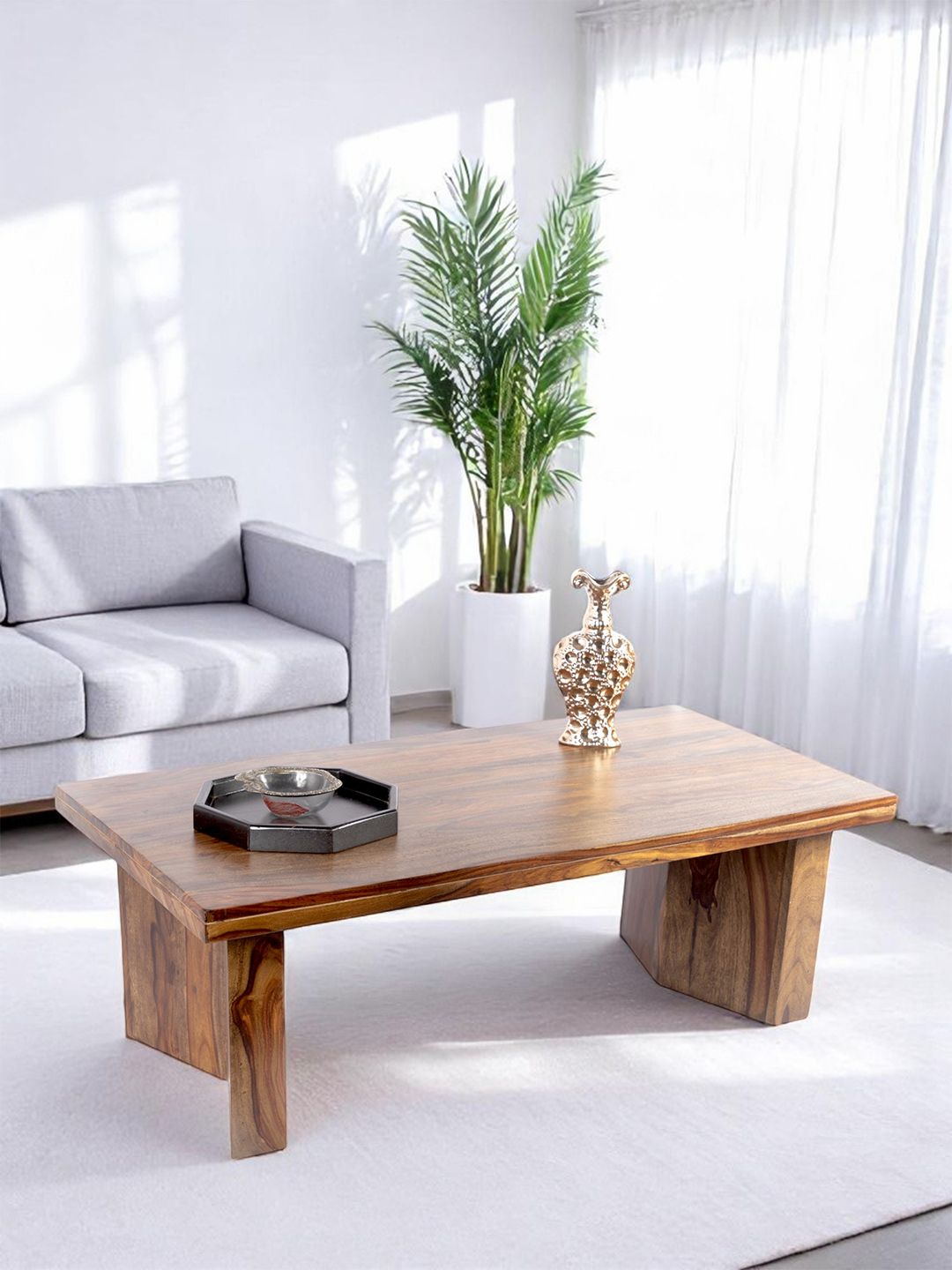 Ikiriya Sheesham Wood Contemporary Coffee Table In Teak Finish