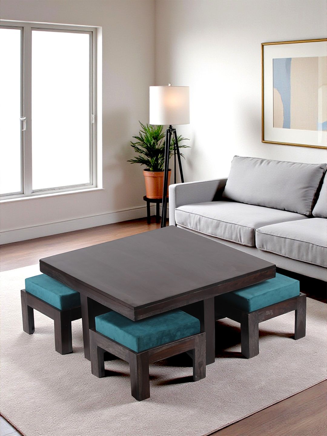 Buy Ikiriya Sheesham Wood Accent Coffee Table Set In Dark Mahagony Finish -  - Home for Unisex