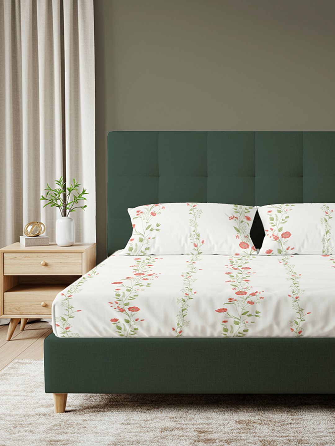 Buy URBAN SPACE Peach Floral Cotton 200 TC King Fine Bedsheet With 2 Pillow Covers 274 X 274 Cm -  - Home for Unisex
