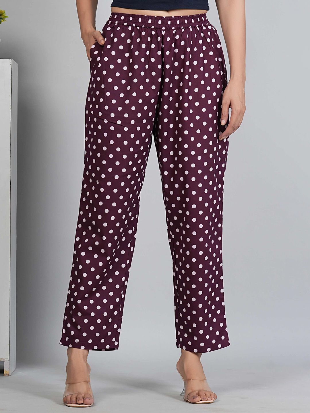 MissKurti Women Polka Dot Printed Relaxed Easy Wash Trousers