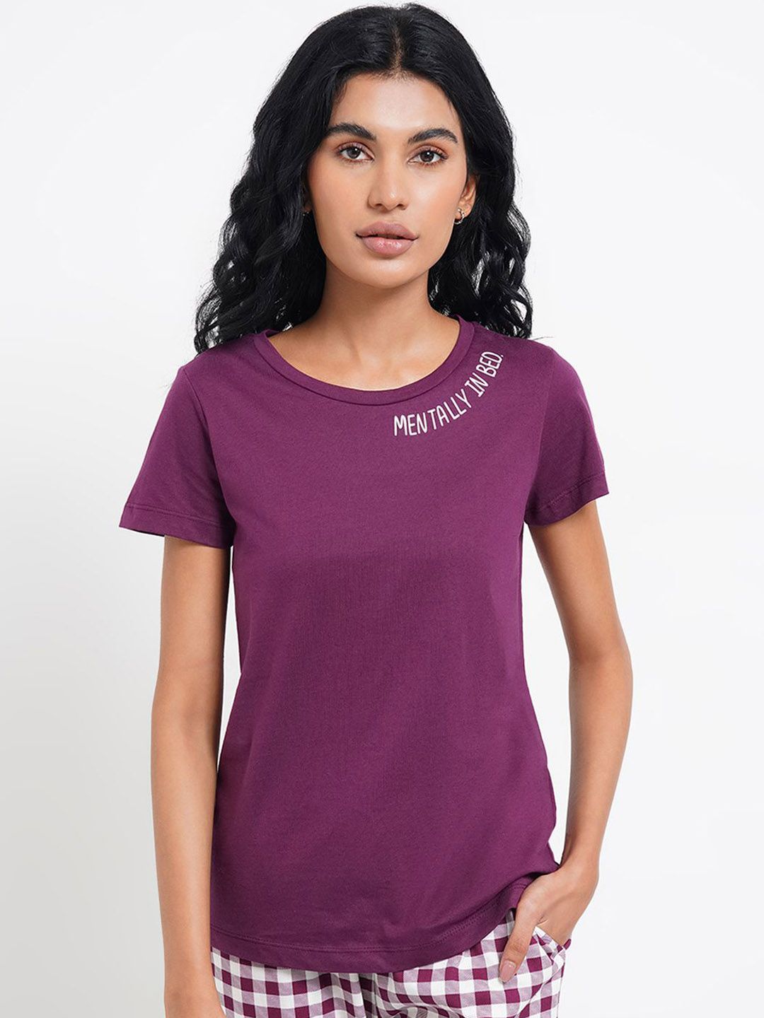 Dreamz by Pantaloons Women Round Neck Short Sleeves Pure Cotton Lounge T-Shirts