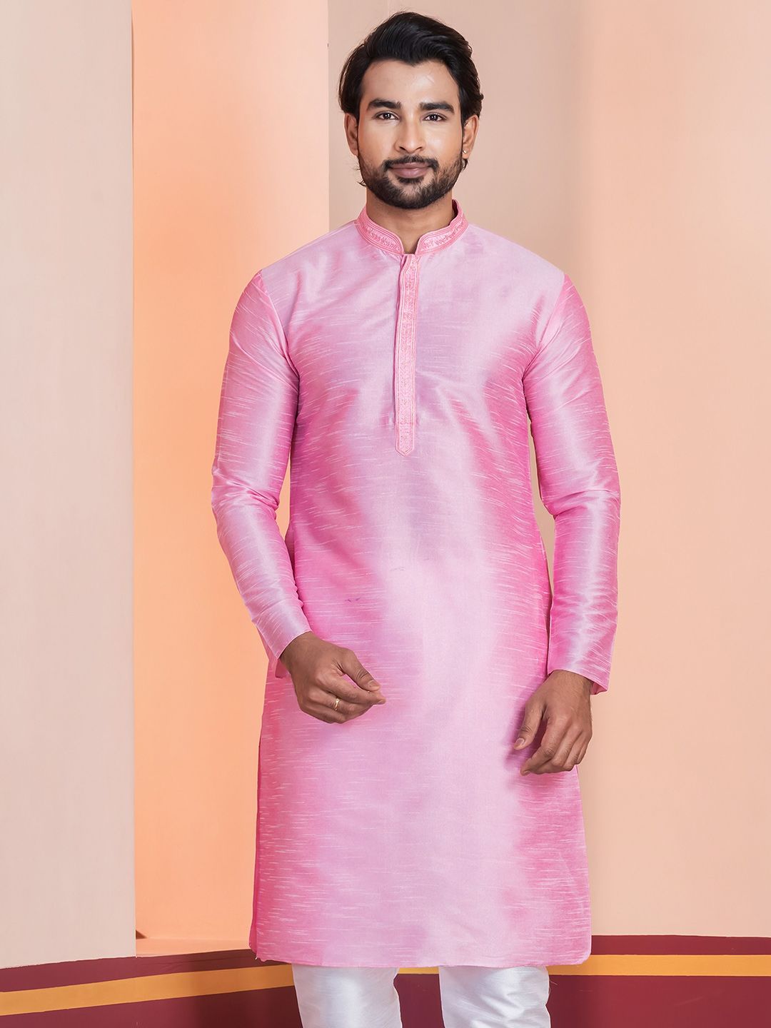 DEVOILER Men Embroidered Thread Work Straight Kurta